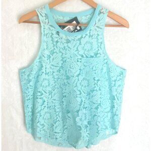 size M aqua blue lace tank top CHASOR $69 new/nwt turquoise see through loose fi